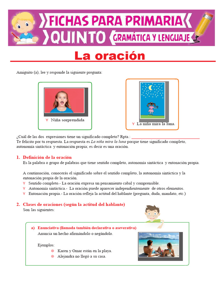 Clasificación de Las Oraciones para Quinto Grado de Primaria | PDF