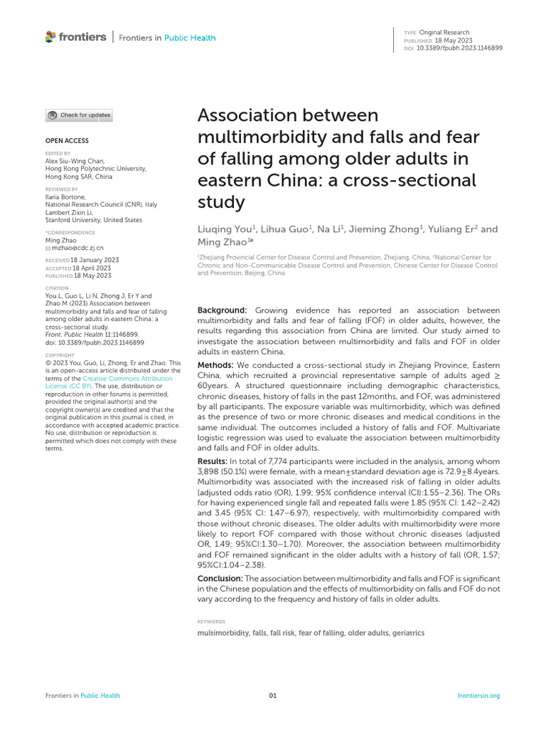 Association Between Multimorbidity and Falls and Fear of Falling Among ...