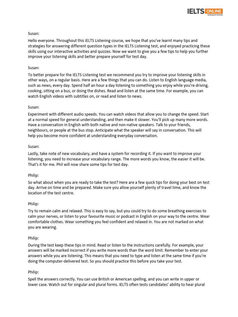 L 6 1-Overall-Tips - Transcript | PDF | International English Language ...