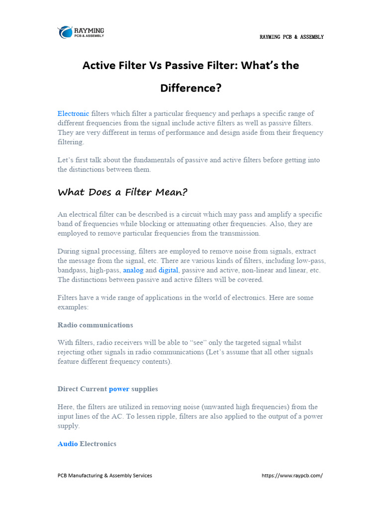 Active Filter Vs Passive Filter Whats The Difference PDF Electronic