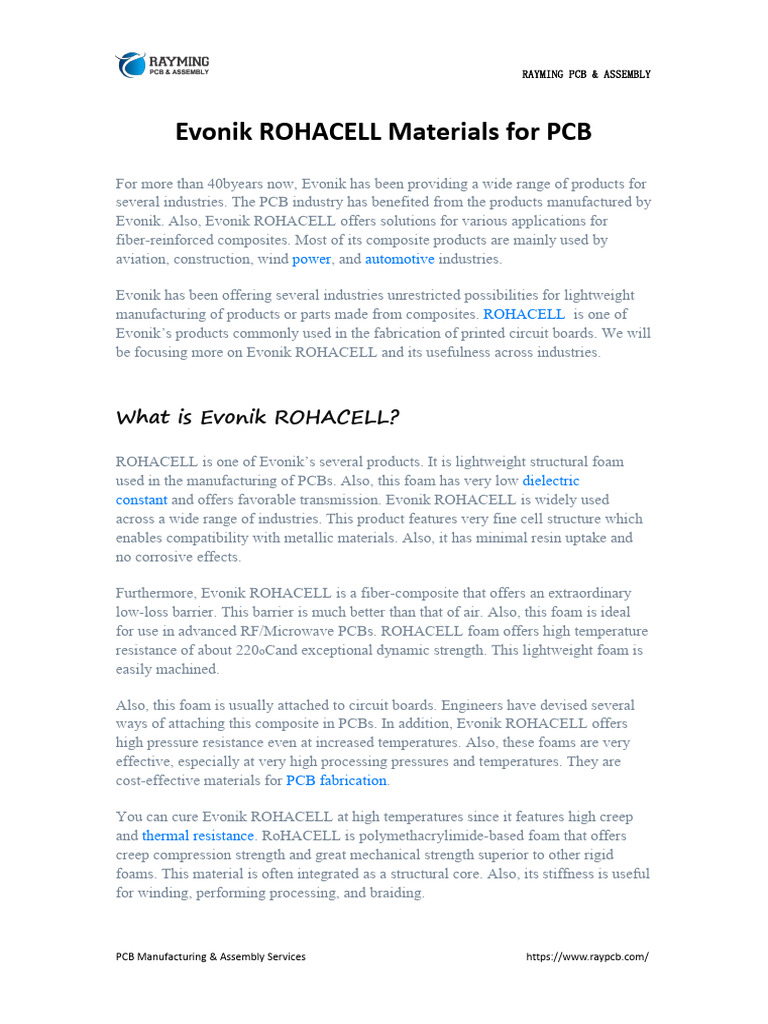 Evonik ROHACELL Materials For PCB PDF Printed Circuit Board