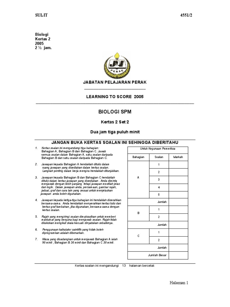 SPM Bio Kertas2 Set 2 | PDF