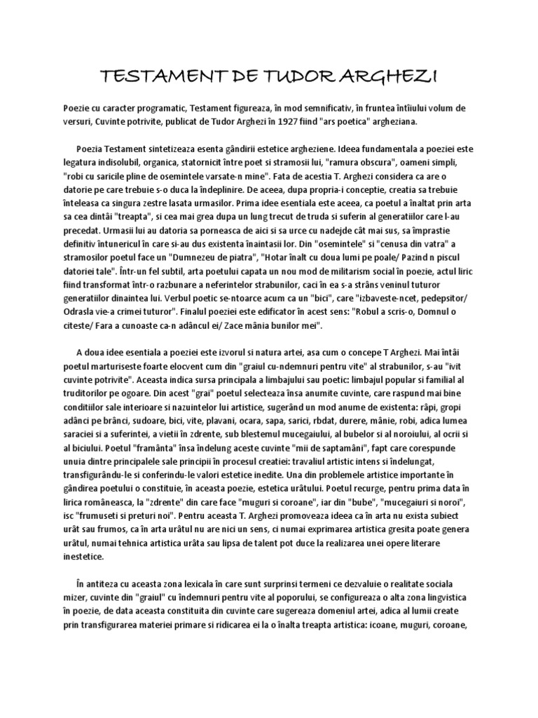 Adam Si Eva De Tudor Arghezi Testament de Tudor Arghezi | PDF