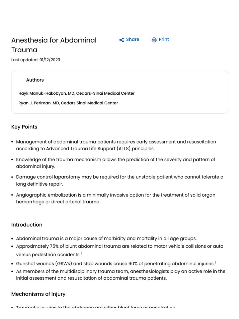 Anesthesia for Blunt Abdominal Trauma | PDF | Major Trauma | Injury