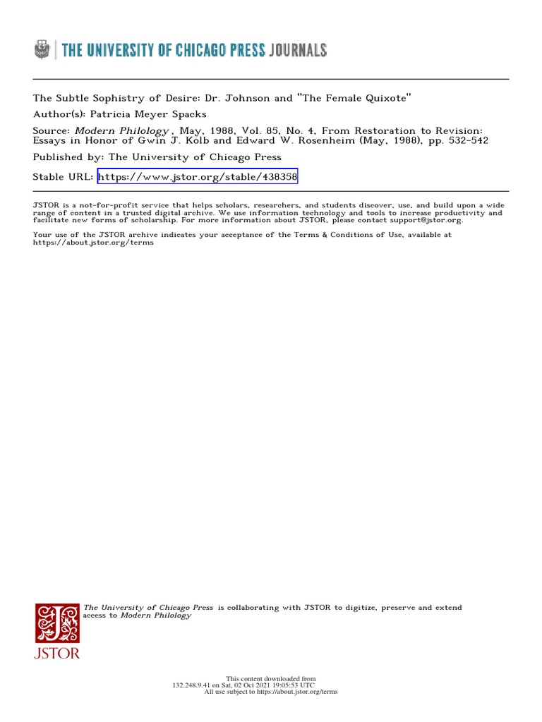 The Female Quixote’” de Patricia Meyer Spacks. | PDF