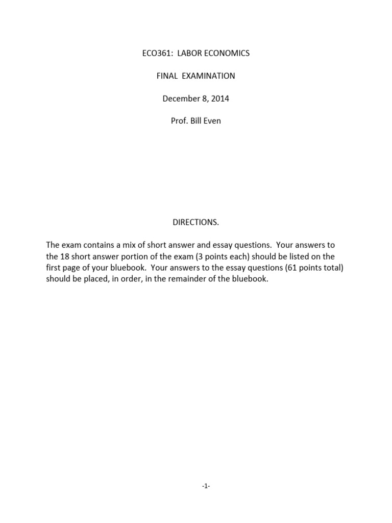 Labor Economics Final Exam Review | PDF | Labour Economics | Elasticity ...
