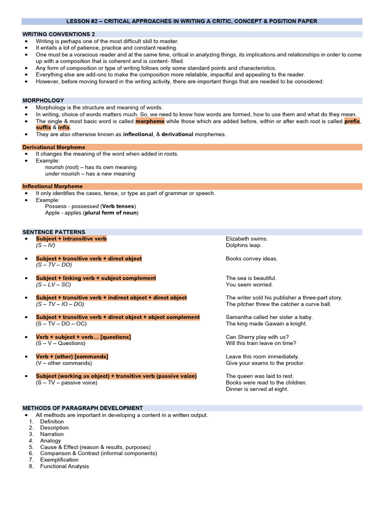 Writing a Critique and Position Paper | PDF | Morphology (Linguistics ...
