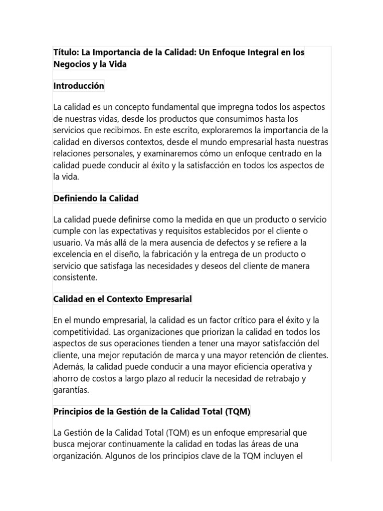 Calidad: Clave en Negocios y Vida | PDF | Calidad (comercial) | Gestión ...