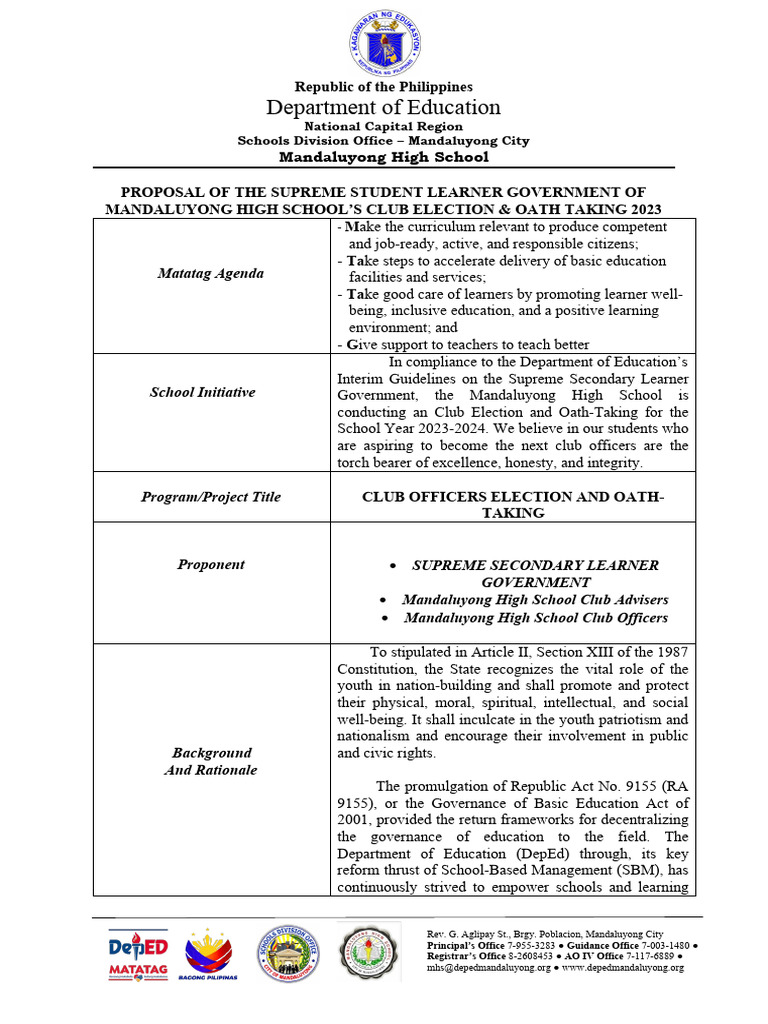 Mandaluyong High School Club Elections 2023 | PDF