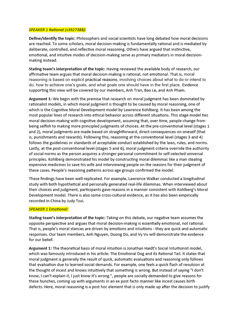 Debate Script | PDF | Morality | Reason