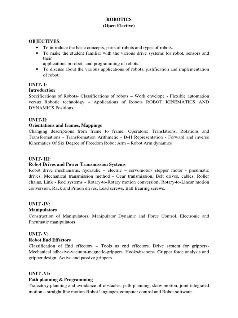 Robotics course overview concepts pdf technology engineering