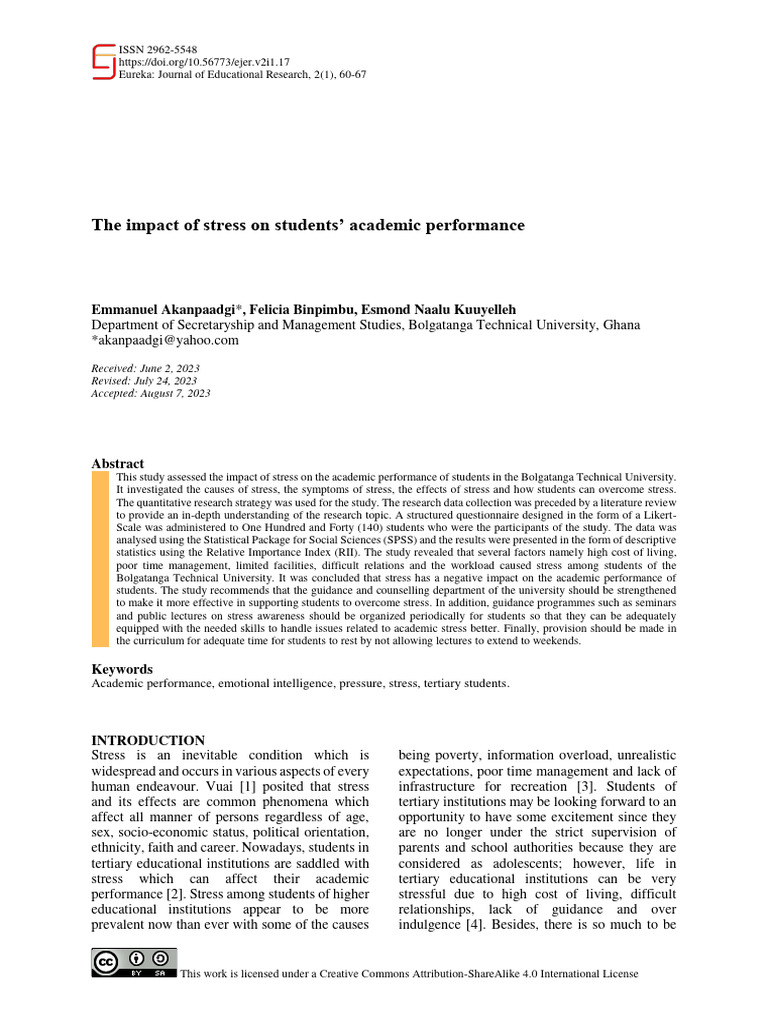 Impact of Stress on Student Performance | PDF | Career & Growth | Self ...