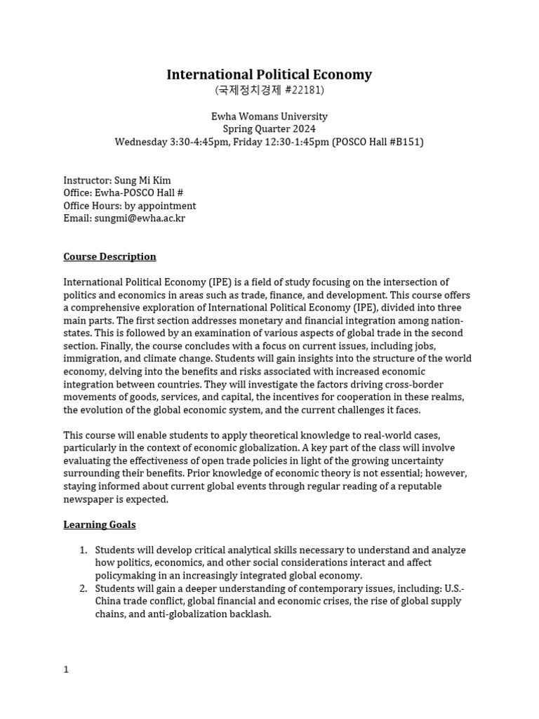 International Political Economy Course Guide | PDF | Economics | Economies