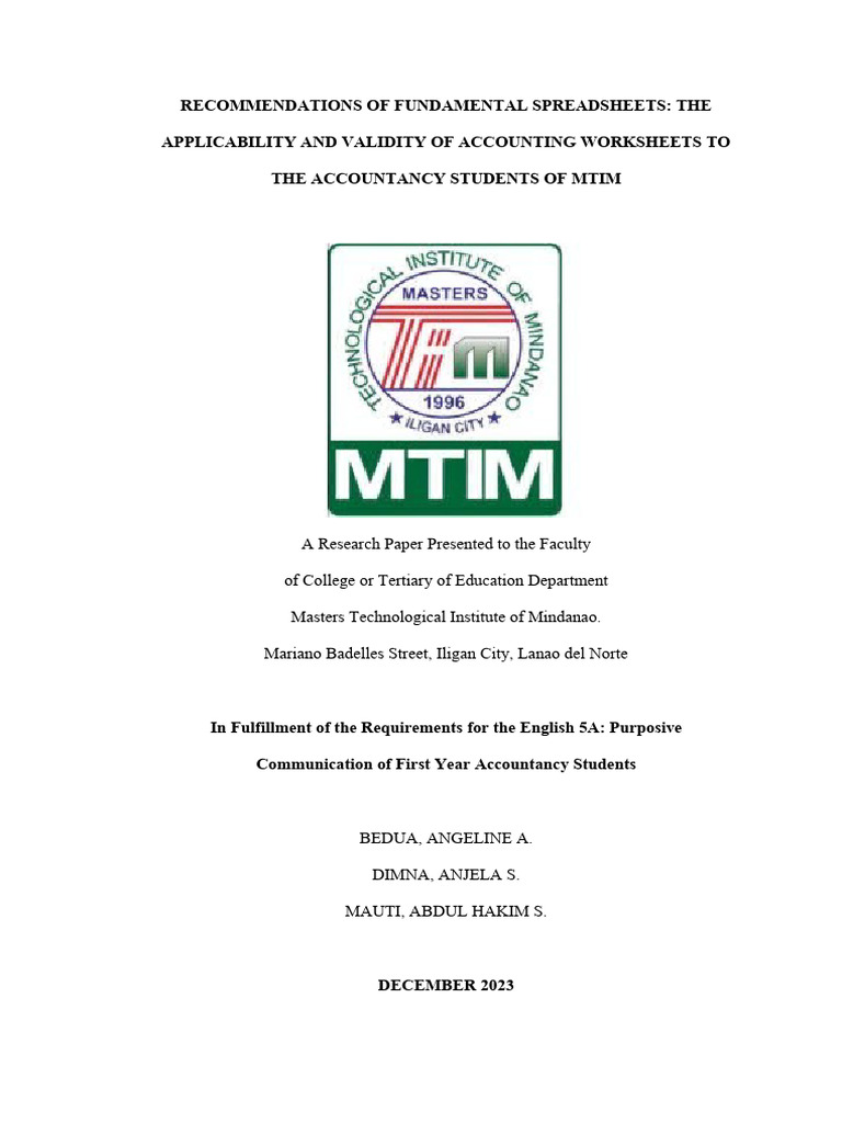 Accounting Worksheets for MTIM Students | PDF | Worksheet | Survey ...