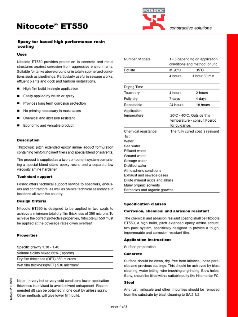 Nitocote ET550 | Download Free PDF | Epoxy | Corrosion