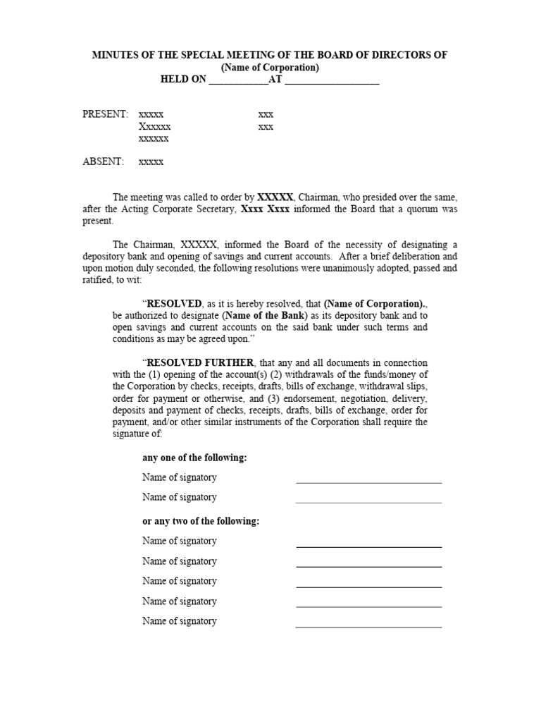 Minutes of the meeting to open account pdf