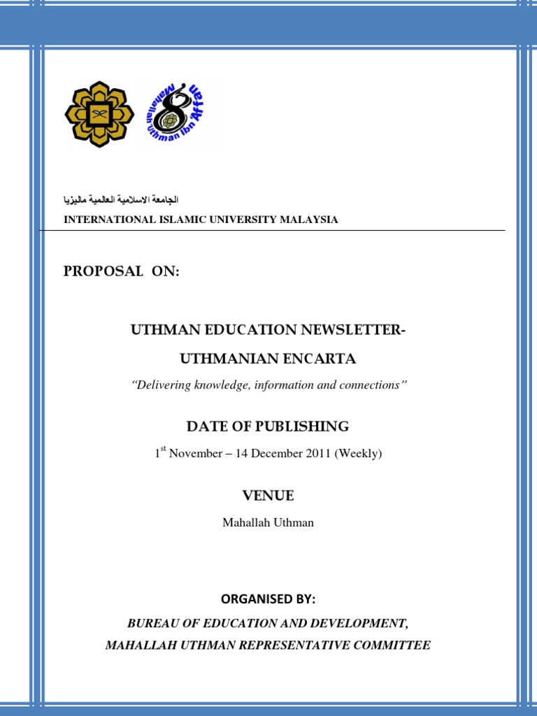 Proposal On:: ايزيلام ةيملاعلا ةيملاسلاا ةعماجلا International Islamic ...