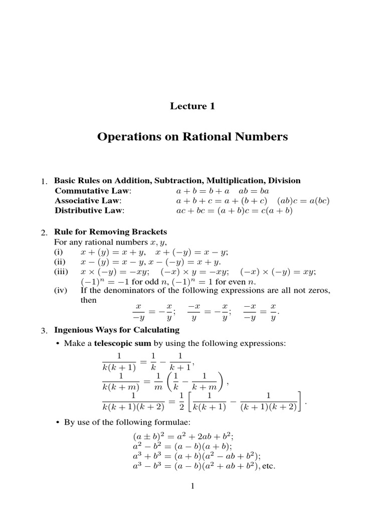 Operations on Rational Numbers | PDF | Polynomial | Algebra