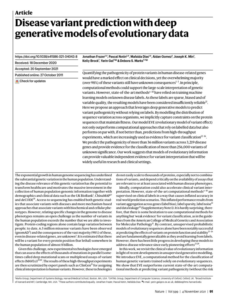 Disease Variant Prediction With Deep Generative Models of Evolutionary ...