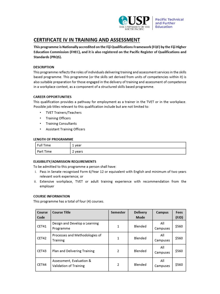 Certificate IV in Training and Assessment PDF