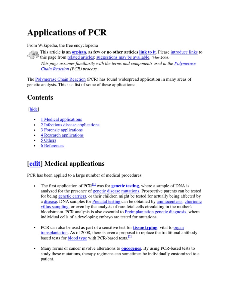 Applications of PCR | Download Free PDF | Polymerase Chain Reaction ...
