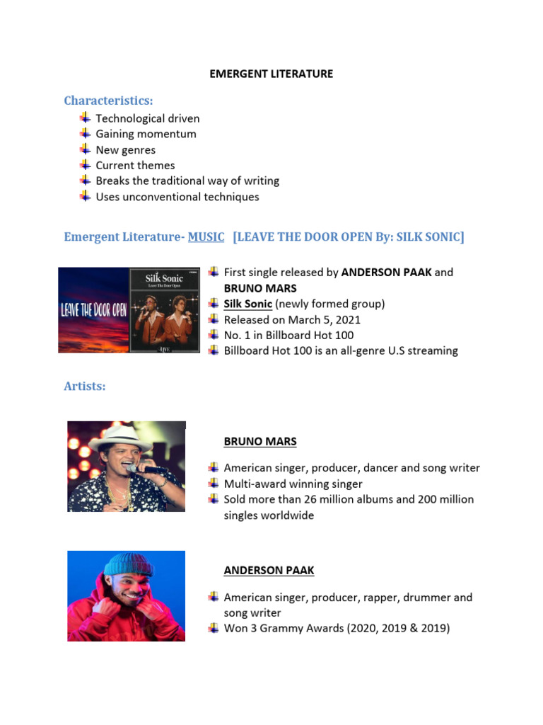 Examples Of Emergent Literature