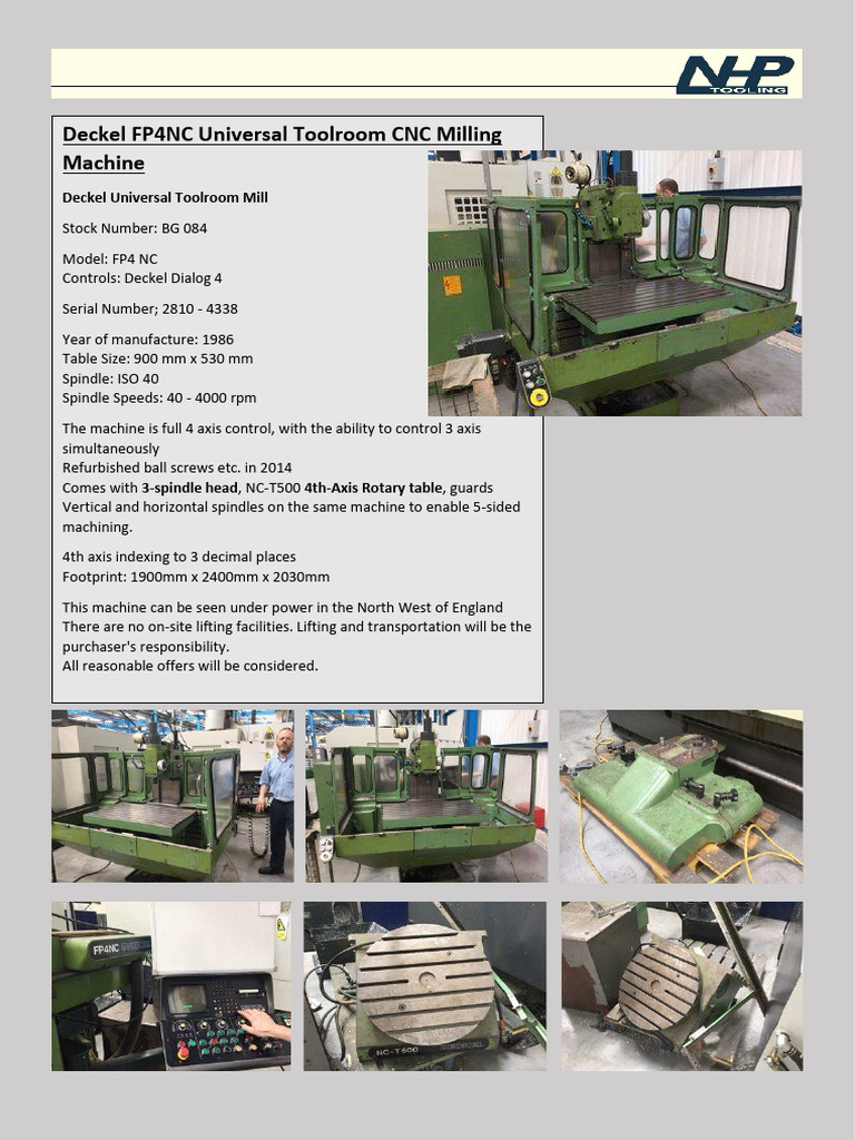 Deckel FP4NC Universal Toolroom CNC Milling Machine | PDF | Home & Garden