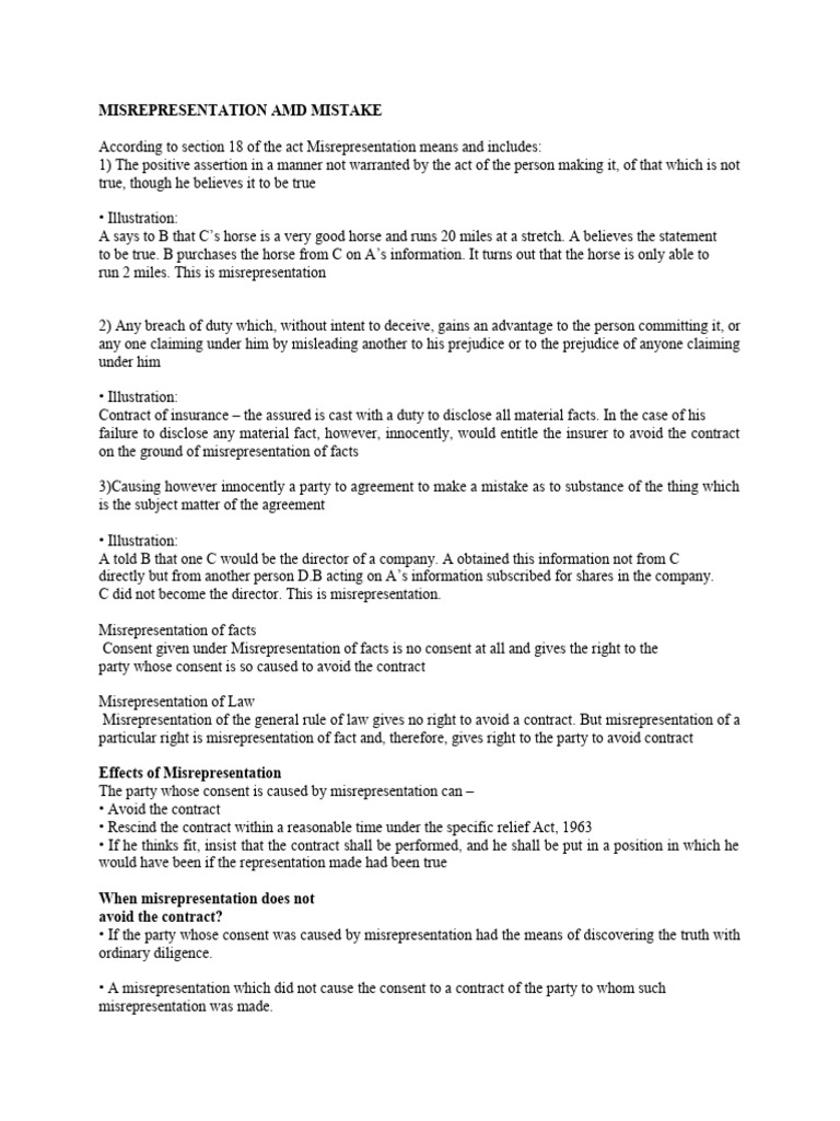 Understanding Misrepresentation and Mistake | PDF