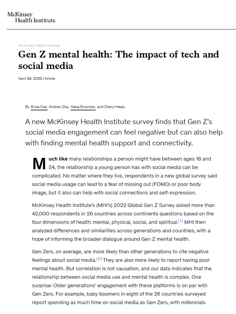 Gen Z Mental Health - The Impact of Tech and Social Media - McKinsey ...