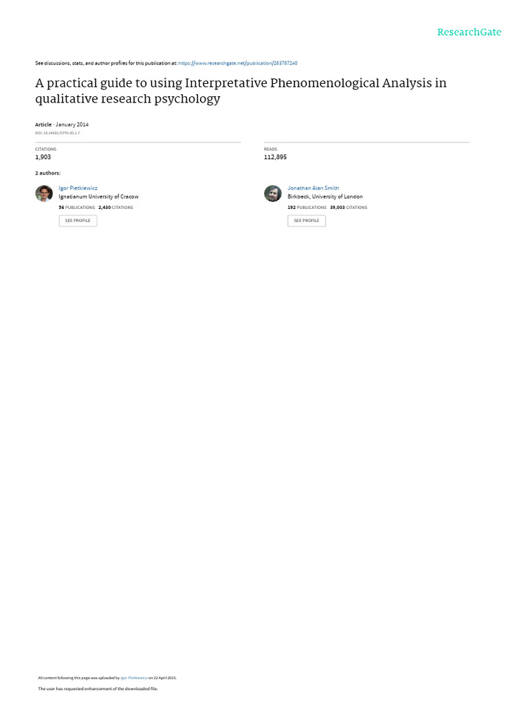 Guide to Interpretative Phenomenological Analysis | PDF | Methodology ...