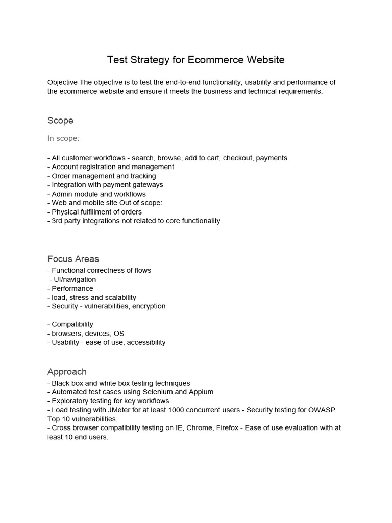 Ecommerce Website Testing Strategy | PDF