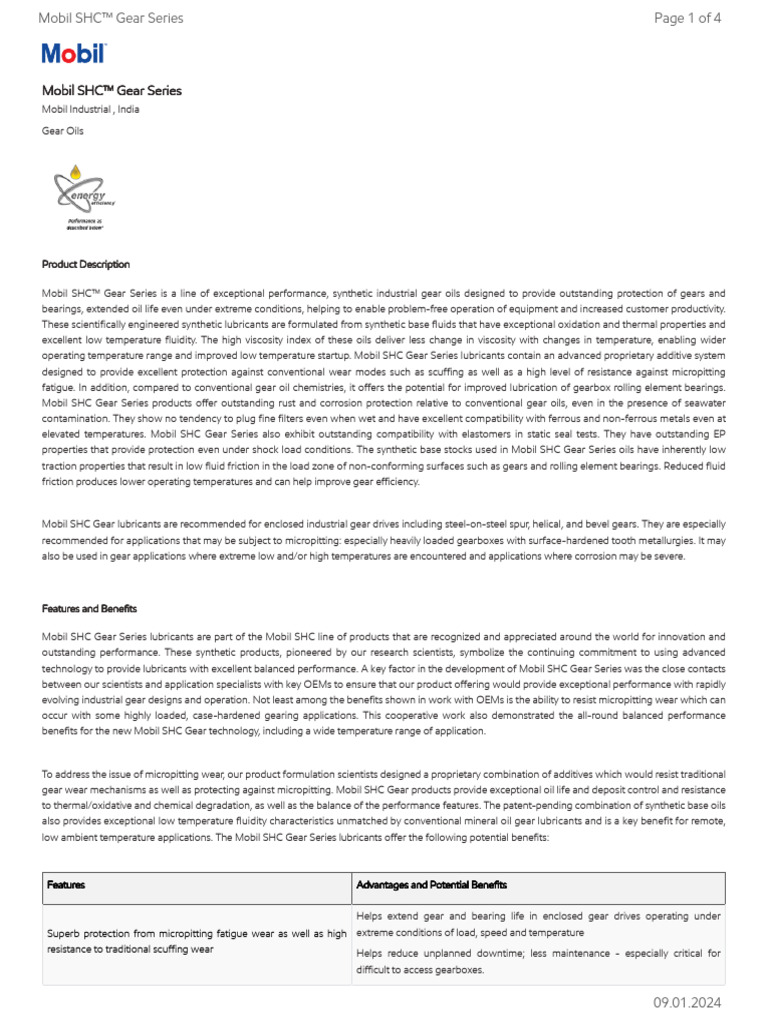 GL XX Mobil SHC Gear Series | PDF | Lubricant | Gear
