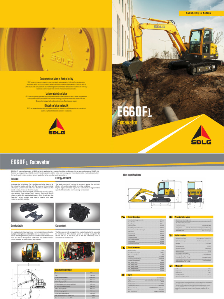 SDLG E660FL Excavator Overview | PDF | Piston | Cylinder (Engine)