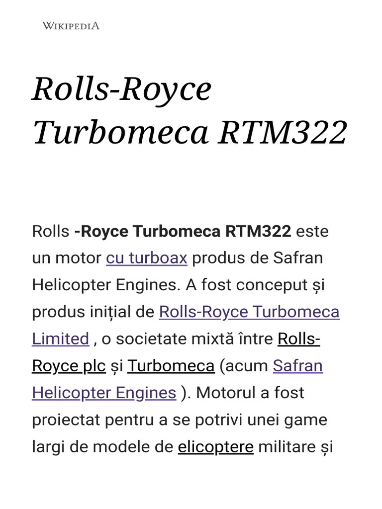 Rolls-Royce Turbomeca RTM322 - Wikipedia | PDF | Aviation | Helicopter