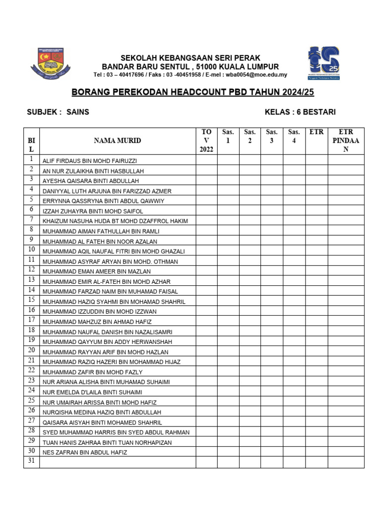 Borang Perekodan Headcount PBD 2025&2025 PDF