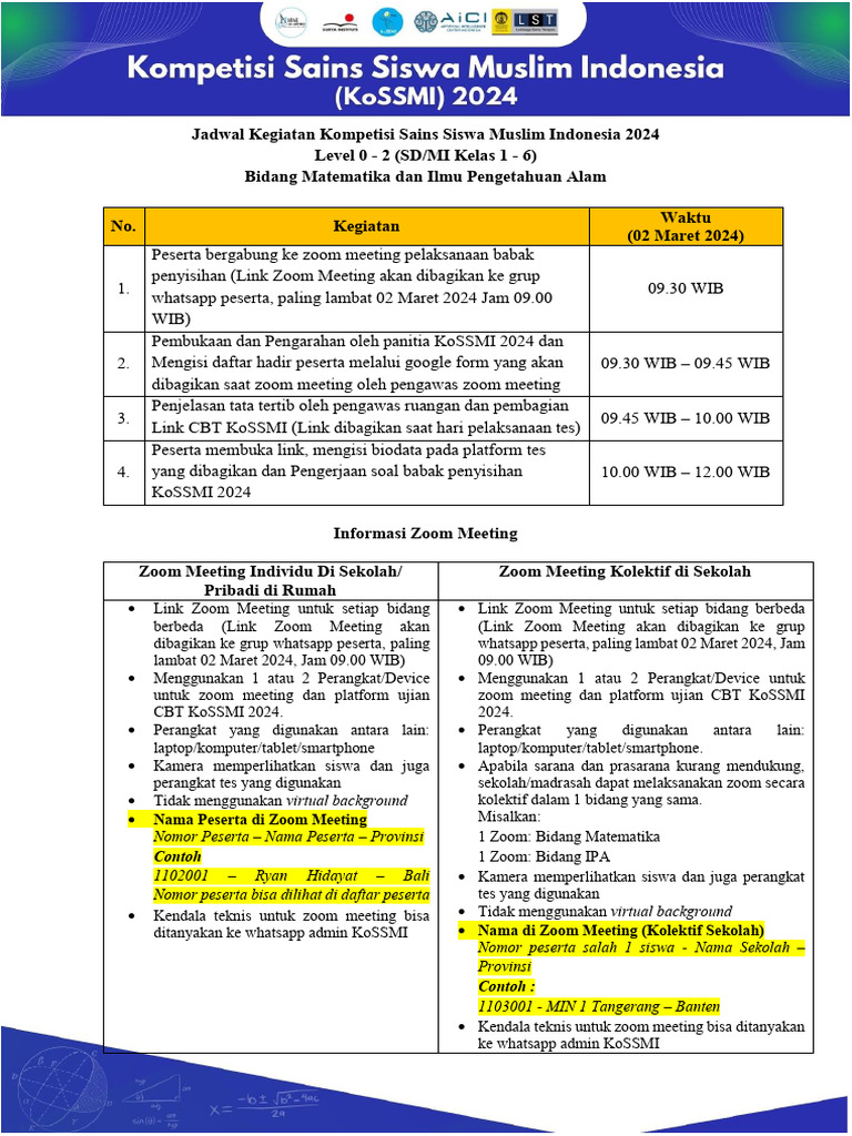 Jadwal KoSSMI 2024 untuk SD/MI | PDF