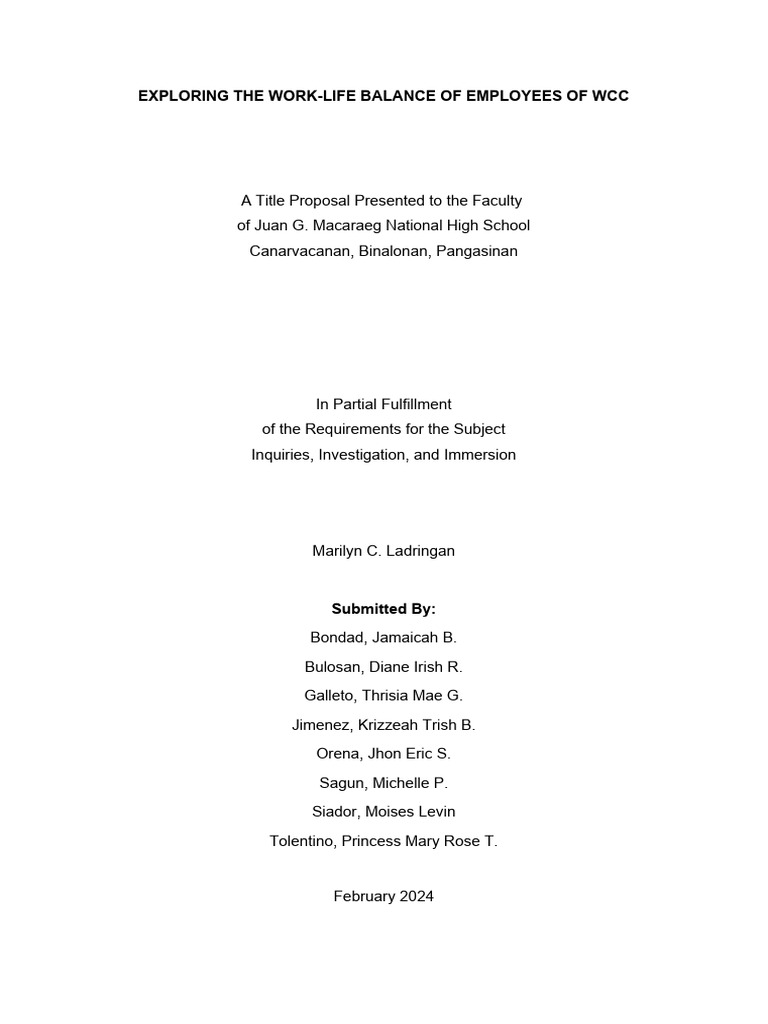 EXPLORING-THE-WORK-LIFE-BALANCE-OF-EMPLOYEES-OF-WCC | PDF | Behavioural ...