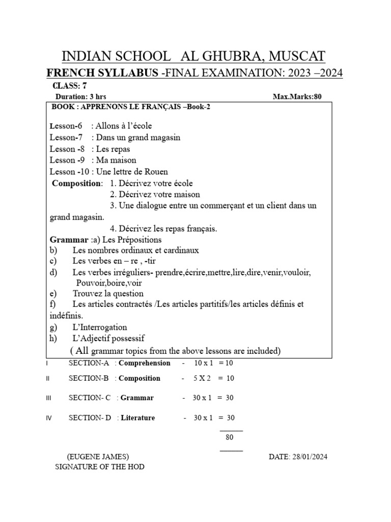 French syllabus pdf