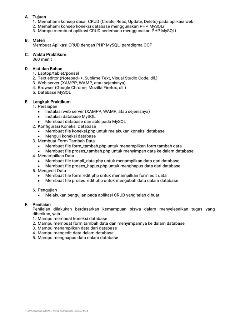 Panduan Praktikum CRUD PHP MySQLi | PDF