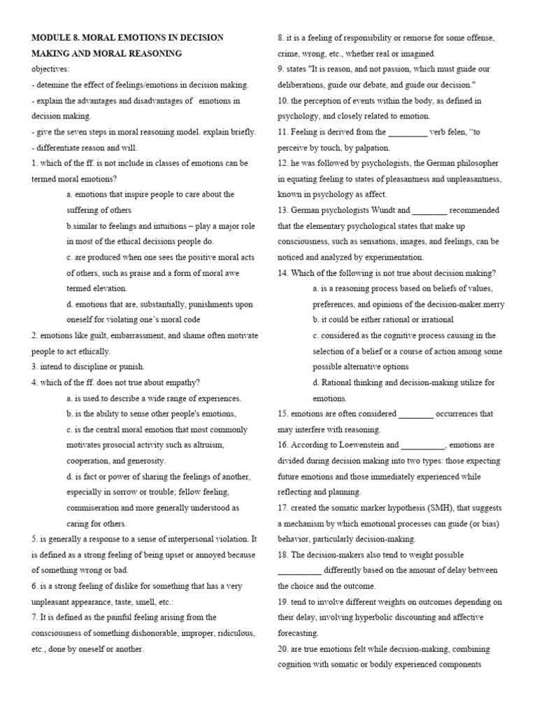 Module 8 - Questionnaires | PDF | Reason | Emotions