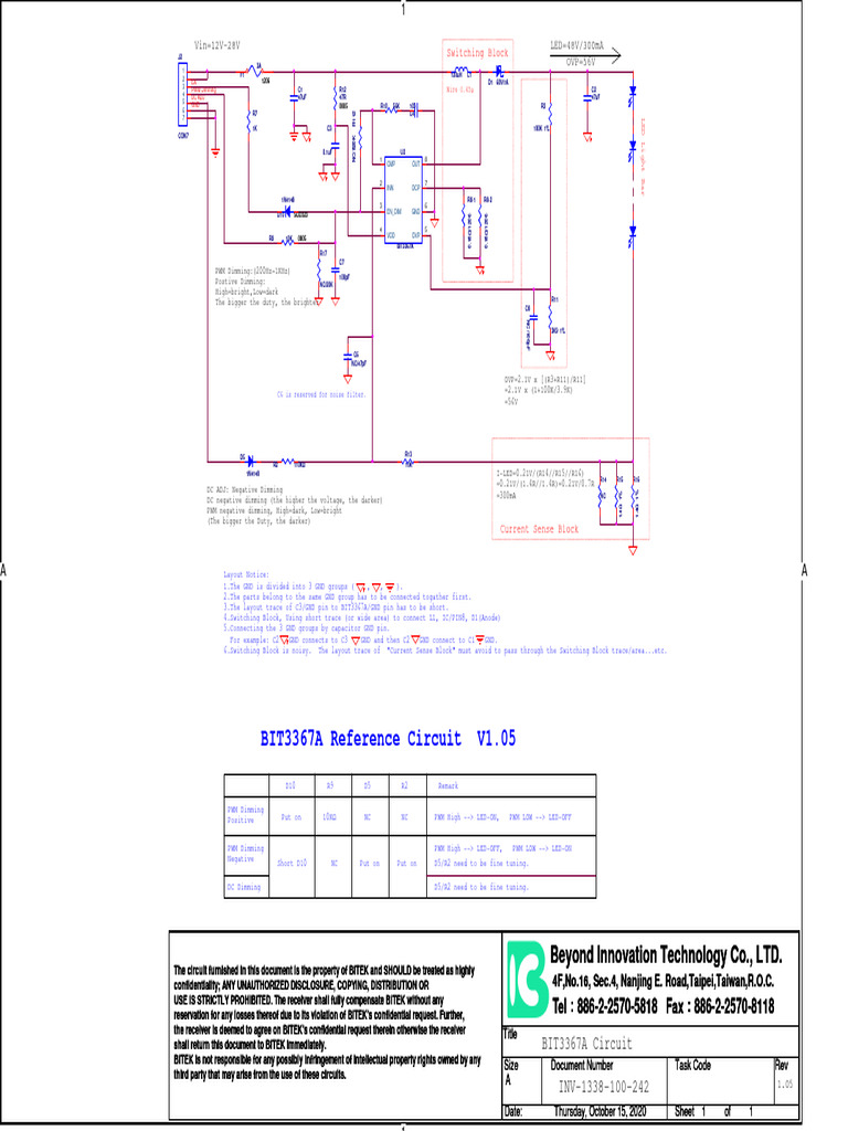 BIT3367A Reference Circuit V1.05: Vin 12V-28V LED 48V/300mA OVP 56V ...