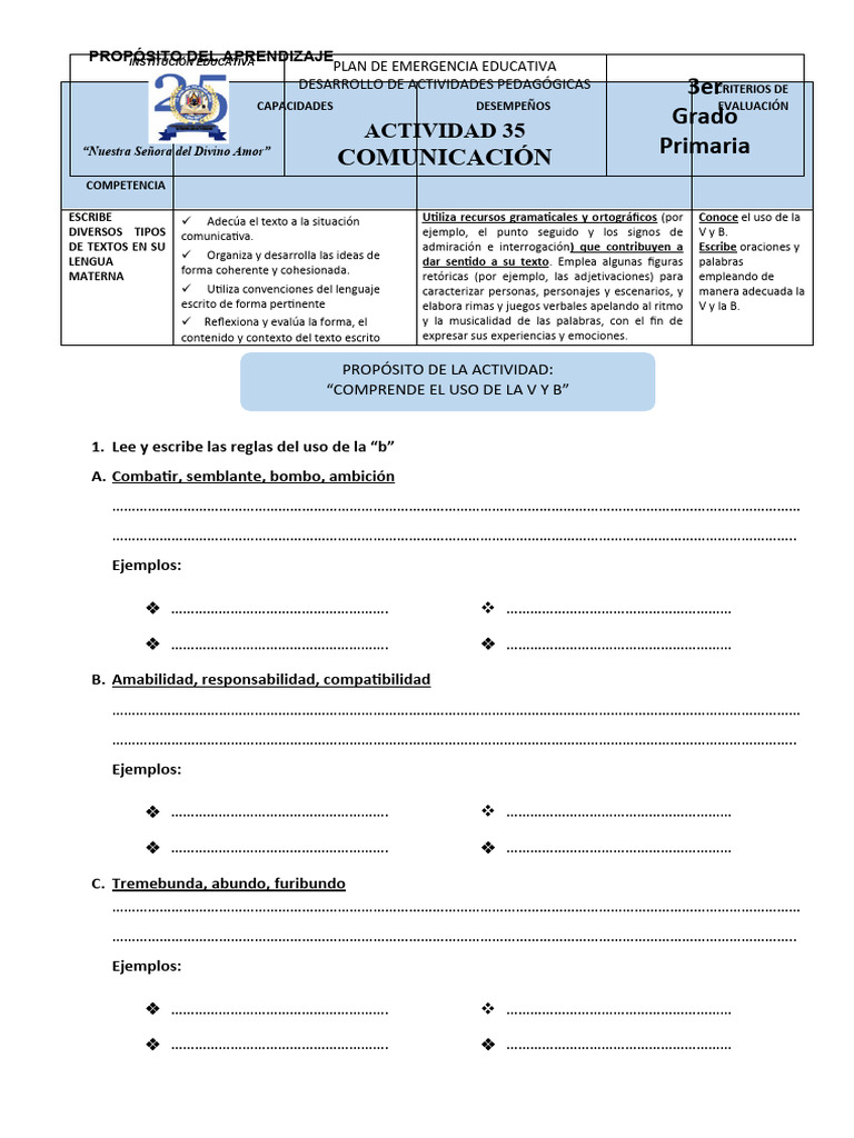 ACTIVIDAD 35. USO DE LA V y B | PDF