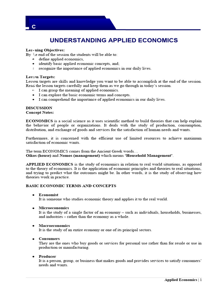 Chapter 1 Lesson 1 1 Understanding Applied Economics Sc Pdf