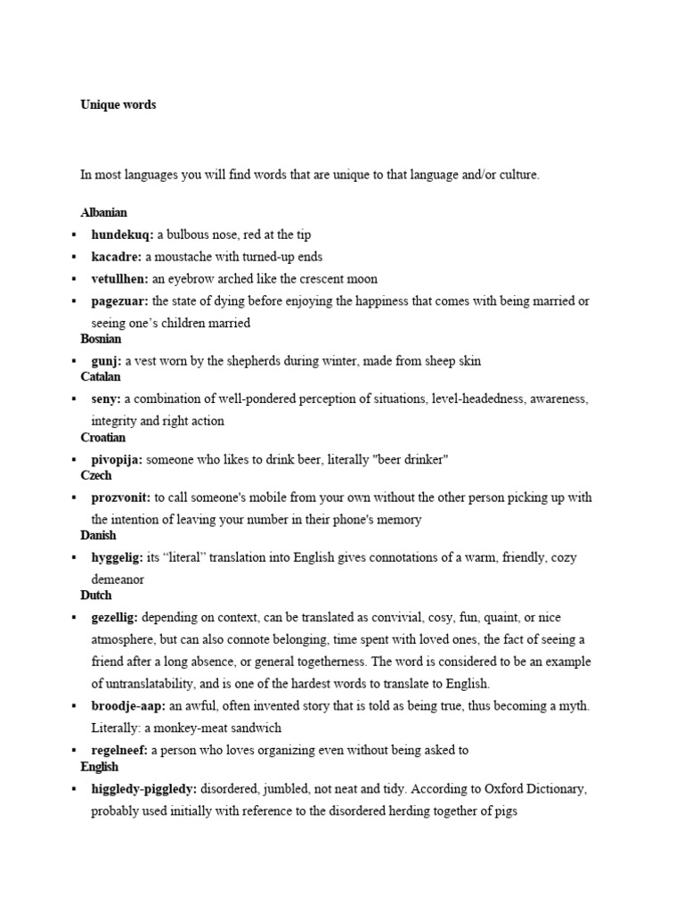 Unique Words Across Languages | PDF | Foreign Language Studies