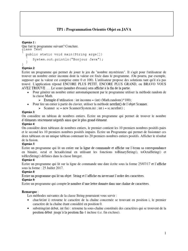 Exercices de Programmation en JAVA | PDF | Entier naturel | Java ...