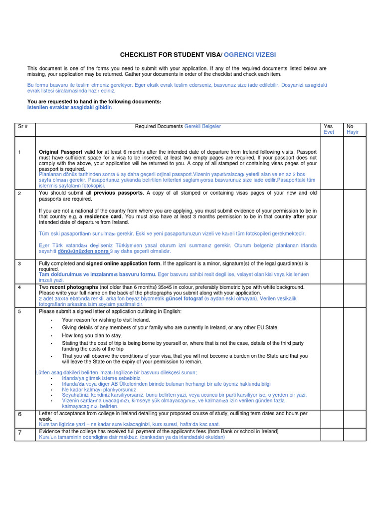 İrlanda Uzun Süreli Vize Gerekli Belgeler Pdf Travel Visa Passport
