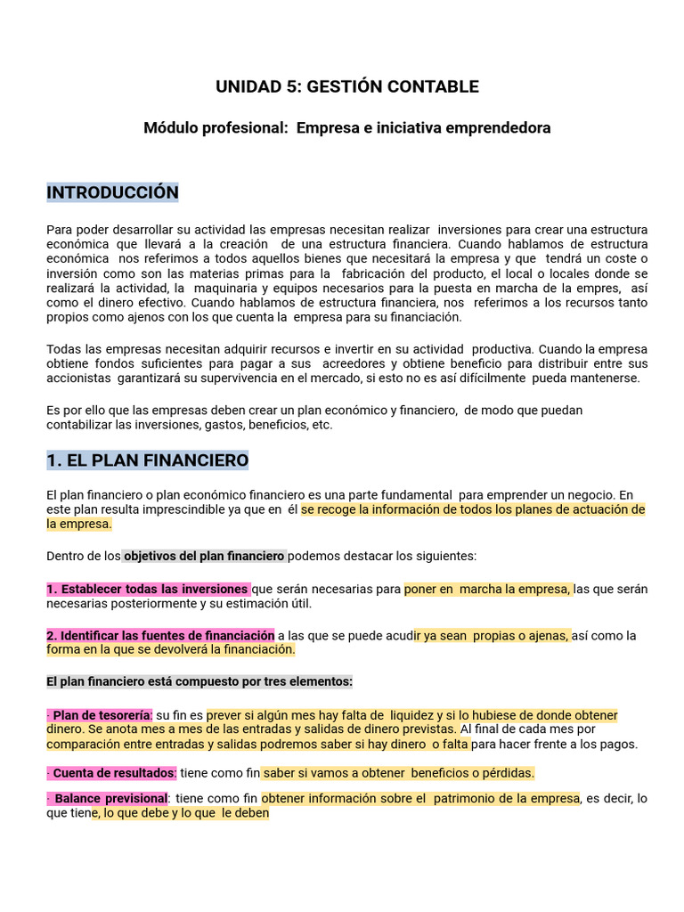 Gestión Contable y Plan Financiero Empresarial | PDF | Hoja de balance ...