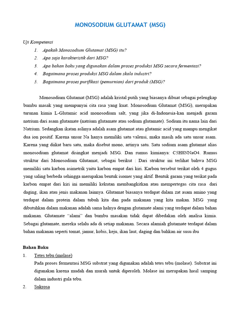 Proses Produksi Monosodium Glutamat | PDF