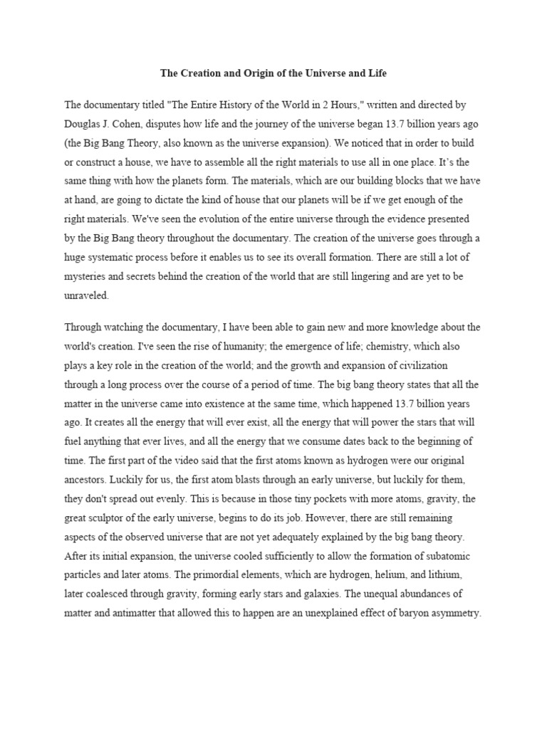 The Creation And Origin Of The Universe And Life Pdf