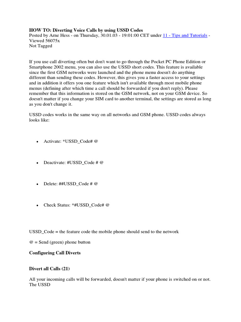 USSD Codes for Call Forwarding Guide | PDF | Consumer Electronics ...